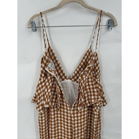 Saylor Jumpsuit Women Medium Orange White Bohemian Wide Leg Western Gingham RTR - Picture 10 of 15